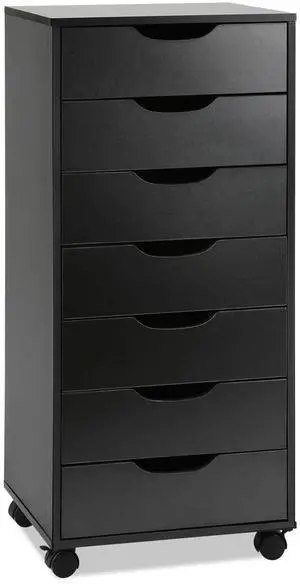 7 Drawer File Cabinet with Wheels, Mobile Wood Storage Cabinet for Home Office, Rolling Drawer Organizer for Office Supplies, Printer Stand, Black 7 Drawer File Cabinet with Wheels, Mobile Wood Storage Cabinet for Home Office, Rolling Drawer Organizer for Office Supplies, Printer Stand, Black