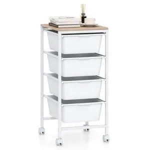 4-Drawer Rolling Storage Cart w/Lockable Wheels(White) | Utility Cart w/ Wood Top, Art Craft Organizer for Home, School, Paper Storage, Craft Room, Classroom, Office & Dorm Supplies 4-Drawer Rolling Storage Cart w/Lockable Wheels(White) | Utility Cart w/ Wood Top, Art Craft Organizer for Home, School, Paper Storage, Craft Room, Classroom, Office & Dorm Supplies
