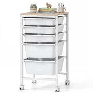 5-Drawer Rolling Storage Cart w/Lockable Wheels(White) | Utility Cart w/ Wood Top, Art Craft Organizer for Home, School, Paper Storage, Craft Room, Classroom, Office & Dorm Supplies 5-Drawer Rolling Storage Cart w/Lockable Wheels(White) | Utility Cart w/ Wood Top, Art Craft Organizer for Home, School, Paper Storage, Craft Room, Classroom, Office & Dorm Supplies