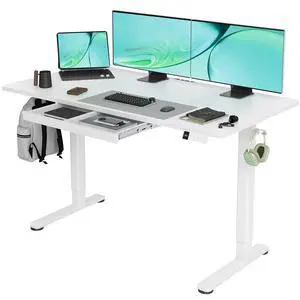 Electric Standing Desk with Drawers, 55x24 Inch White | Metal steel frame supports 176 lbs, 28.35 to 46.46 inch height range, 3 memory settings, 45 dB motor Electric Standing Desk with Drawers, 55x24 Inch White | Metal steel frame supports 176 lbs, 28.35 to 46.46 inch height range, 3 memory settings, 45 dB motor