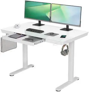 Glass Standing Desk with Drawers, 48x24 Inch, White | Quick Install, Whole-Piece Glass Top, USB ports and a Type-C port, Buil in Drawers, Writable Glass Top, 2 Hooks Glass Standing Desk with Drawers, 48x24 Inch, White | Quick Install, Whole-Piece Glass Top, USB ports and a Type-C port, Buil in Drawers, Writable Glass Top, 2 Hooks