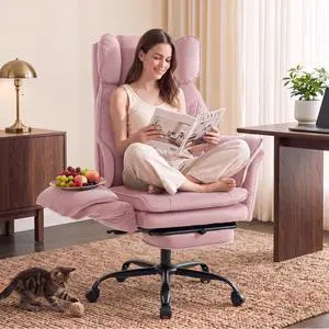 Criss Cross Office Chair, Big and Tall Desk Chair Comty with Foot Rest | Cross Legged Office Chair with Flip-Up Armrests, Computer Chair with Pocket Spring Seat and Lumbar Pillow, Velvet, Pink Criss Cross Office Chair, Big and Tall Desk Chair Comty with Foot Rest | Cross Legged Office Chair with Flip-Up Armrests, Computer Chair with Pocket Spring Seat and Lumbar Pillow, Velvet, Pink