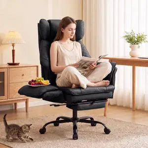 Criss Cross Office Chair, Big and Tall Desk Chair Comty with Foot Rest | Cross Legged Office Chair with Flip-Up Armrests, Computer Chair with Pocket Spring Seat and Lumbar Pillow, PU Leather, Black Criss Cross Office Chair, Big and Tall Desk Chair Comty with Foot Rest | Cross Legged Office Chair with Flip-Up Armrests, Computer Chair with Pocket Spring Seat and Lumbar Pillow, PU Leather, Black
