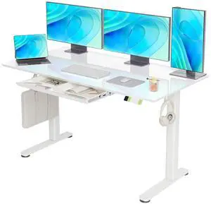 Glass Standing Desk with Drawers 55x24 Inch Super White | Tempered Glass Top, Ergonomic, 3 Memory Presets, Adjustable Height, Stand Up Desk Glass Standing Desk with Drawers 55x24 Inch Super White | Tempered Glass Top, Ergonomic, 3 Memory Presets, Adjustable Height, Stand Up Desk