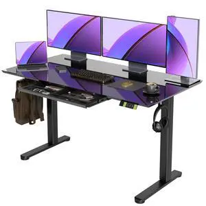 Glass Standing Desk with Drawers 55x24 Inch Black | Tempered Glass Top, Ergonomic, 3 Memory Presets, Adjustable Height, Stand Up Desk Glass Standing Desk with Drawers 55x24 Inch Black | Tempered Glass Top, Ergonomic, 3 Memory Presets, Adjustable Height, Stand Up Desk