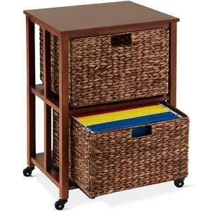 Vertical Rolling File Cabinet, Multipurpose Portable Water Hyacinth Basket Organizer for Home Office, Workspace w/Rubberwood Frame, Metal Sliders, Locking Caster Wheels - Mocha Vertical Rolling File Cabinet, Multipurpose Portable Water Hyacinth Basket Organizer for Home Office, Workspace w/Rubberwood Frame, Metal Sliders, Locking Caster Wheels - Mocha