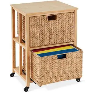 Vertical Rolling File Cabinet, Multipurpose Portable Water Hyacinth Basket Organizer for Home Office, Workspace w/Rubberwood Frame, Metal Sliders, Locking Caster Wheels - Natural Vertical Rolling File Cabinet, Multipurpose Portable Water Hyacinth Basket Organizer for Home Office, Workspace w/Rubberwood Frame, Metal Sliders, Locking Caster Wheels - Natural