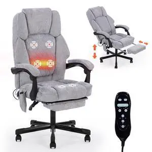 Massage Office Chair with Foot Rest,High Back & Heat 6 Vibration Points, Executive Desk Chair,Big and Tall Office Chair 400lbs, Comfortable Ergonomic Reclining Managerial Chair, Grey Massage Office Chair with Foot Rest,High Back & Heat 6 Vibration Points, Executive Desk Chair,Big and Tall Office Chair 400lbs, Comfortable Ergonomic Reclining Managerial Chair, Grey