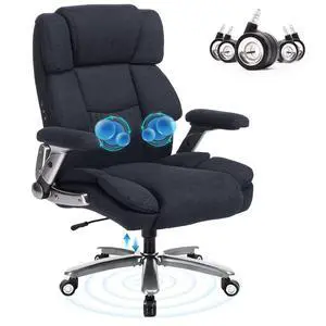 Heavy Duty Desk Chair with 3D Kneading Massage, Big and Tall Office Chair with Ergonomic Support, 3D Armrests, 5 Quiet Dual Rubber Wheel, Thick Pocket Spring Cushion(Black, Fabric) Heavy Duty Desk Chair with 3D Kneading Massage, Big and Tall Office Chair with Ergonomic Support, 3D Armrests, 5 Quiet Dual Rubber Wheel, Thick Pocket Spring Cushion(Black, Fabric)