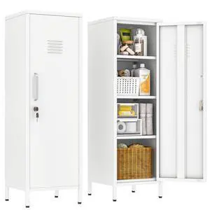 47.24" H Metal Locker Storage Cabinet, Office Locker with 3 Adjustable Shelves, Steel Cabinet with 1 Door, High Legs Organizer for Home Office, Kitchen, Living Room, Bedroom and Bathroom 47.24" H Metal Locker Storage Cabinet, Office Locker with 3 Adjustable Shelves, Steel Cabinet with 1 Door, High Legs Organizer for Home Office, Kitchen, Living Room, Bedroom and Bathroom