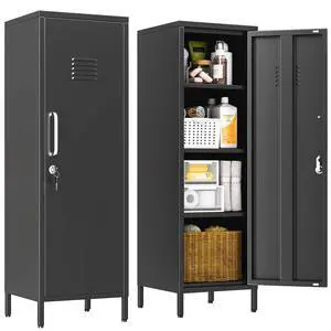 47.24" H Metal Locker Storage Cabinet, Office Locker with 3 Adjustable Shelves, Steel Cabinet with 1 Door, High Legs Organizer for Home Office, Kitchen, Living Room, Bedroom and Bathroom 47.24" H Metal Locker Storage Cabinet, Office Locker with 3 Adjustable Shelves, Steel Cabinet with 1 Door, High Legs Organizer for Home Office, Kitchen, Living Room, Bedroom and Bathroom