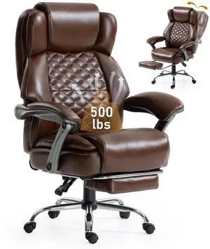 500 lbs Office Chair with Foot Rest, Reclining Executive Chair Brown | Big & Tall Computer Desk Chair, PU Ergonomic Lumbar Support, Thicker Pocket Spring Cushion, High Back 500 lbs Office Chair with Foot Rest, Reclining Executive Chair Brown | Big & Tall Computer Desk Chair, PU Ergonomic Lumbar Support, Thicker Pocket Spring Cushion, High Back