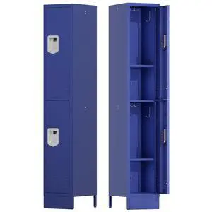 Metal Locker for Employees, Office Storage Locker with 2 Doors | Lockable Steel Employee Lockers with Shelves and Hooks, Locker Organizer for Home Office School Gym Garage, Blue Metal Locker for Employees, Office Storage Locker with 2 Doors | Lockable Steel Employee Lockers with Shelves and Hooks, Locker Organizer for Home Office School Gym Garage, Blue