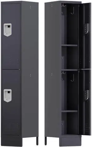 Metal Locker for Employees, Office Storage Locker with 2 Doors | Lockable Steel Employee Lockers with Shelves and Hooks, Locker Organizer for Home Office School Gym Garage, Grey Metal Locker for Employees, Office Storage Locker with 2 Doors | Lockable Steel Employee Lockers with Shelves and Hooks, Locker Organizer for Home Office School Gym Garage, Grey