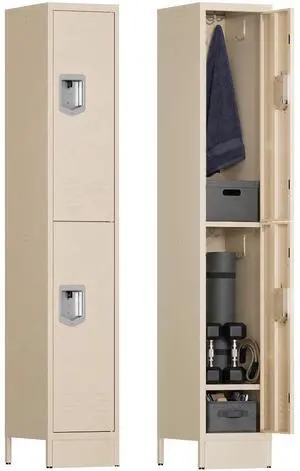 Metal Locker for Employees, Office Storage Locker with 2 Doors | Lockable Steel Employee Lockers with Shelves and Hooks, Locker Organizer for Home Office School Gym Garage, Beige Metal Locker for Employees, Office Storage Locker with 2 Doors | Lockable Steel Employee Lockers with Shelves and Hooks, Locker Organizer for Home Office School Gym Garage, Beige