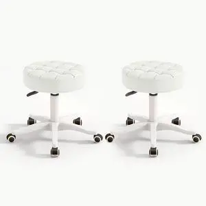 Small Chair Round Rolling Stool with Wheels PU Leather Height Adjustable Swivel Drafting Work SPA Salon Stools Home Office Chair Small Chair Round Rolling Stool with Wheels PU Leather Height Adjustable Swivel Drafting Work SPA Salon Stools Home Office Chair