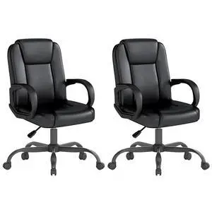 Executive Office Chair, Leather Desk Computer Chair with Armrests, Mid-Back Swivel Adjustable Ergonomic Design for Home Office, 2PC, Black Executive Office Chair, Leather Desk Computer Chair with Armrests, Mid-Back Swivel Adjustable Ergonomic Design for Home Office, 2PC, Black