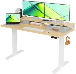 Electric Standing Desk with 2 Drawers, 55 Inch, Natural | 28.35-46.46in adjustable height, 3 memory presets, monitor shelf, cable management and hooks for home office Electric Standing Desk with 2 Drawers, 55 Inch, Natural | 28.35-46.46in adjustable height, 3 memory presets, monitor shelf, cable management and hooks for home office
