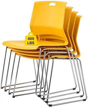 Stackable Chairs Set of 4 for Break Waiting Room Conference Church, Yellow | stacking breakroom dining room kitchen reception metal party chairs set of 4 indoor odern Metal Sled Base Wide Plastic Seat Stackable Chairs Set of 4 for Break Waiting Room Conference Church, Yellow | stacking breakroom dining room kitchen reception metal party chairs set of 4 indoor odern Metal Sled Base Wide Plastic Seat