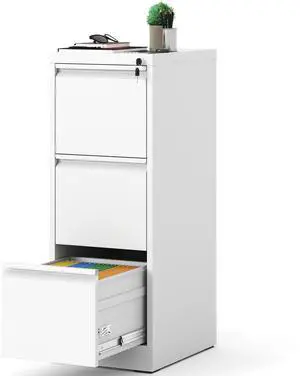 3 Drawer File Cabinet with Lock, White Metal Filing Cabinets for Home Office, 18" Deep Vertical Storage File Cabinets for Hanging A4/Letter/Legal Size Files, Assembly Require 3 Drawer File Cabinet with Lock, White Metal Filing Cabinets for Home Office, 18" Deep Vertical Storage File Cabinets for Hanging A4/Letter/Legal Size Files, Assembly Require