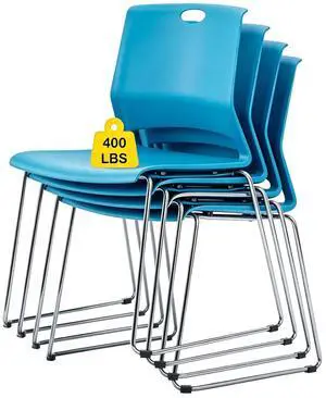 Stackable Chairs Set of 4 for Break Waiting Room Conference Church, Blue | stacking breakroom dining room kitchen reception metal party chairs set of 4 indoor odern Metal Sled Base Wide Plastic Seat Stackable Chairs Set of 4 for Break Waiting Room Conference Church, Blue | stacking breakroom dining room kitchen reception metal party chairs set of 4 indoor odern Metal Sled Base Wide Plastic Seat