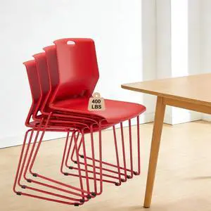 Red Stackable Chairs Set of 4 for Break Conference Room Church Banquet | stacking breakroom dining room kitchen reception metal party chairs set of 4 indoor odern Metal Sled Base Wide Plastic Seat Red Stackable Chairs Set of 4 for Break Conference Room Church Banquet | stacking breakroom dining room kitchen reception metal party chairs set of 4 indoor odern Metal Sled Base Wide Plastic Seat