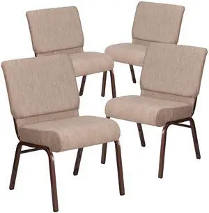 Beige 21" W Stacking Church Chair, 4-Pack | Copper Vein Frame, Fabric Upholstery Beige 21" W Stacking Church Chair, 4-Pack | Copper Vein Frame, Fabric Upholstery