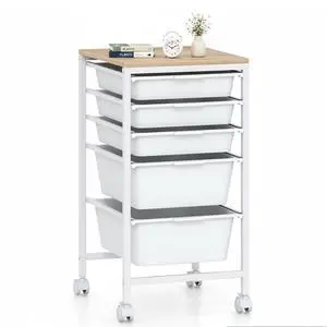 Rolling Cart with Drawers, 5 Drawer Rolling Storage Cart with Wooden Tabletop, Metal Frame & Lockable Wheels, Craft Organizers and Storage for Home Office Classroom (White, 5 Drawer) Rolling Cart with Drawers, 5 Drawer Rolling Storage Cart with Wooden Tabletop, Metal Frame & Lockable Wheels, Craft Organizers and Storage for Home Office Classroom (White, 5 Drawer)