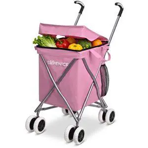 Shopping Carts for Groceries Foldable Rolling Trolley with 360° Double Front Swivel Wheels Waterproof Removable Canvas Liner with Cover for Laundry Grocery, Baggage, Picnic (Holds Up to 120 lbs) Shopping Carts for Groceries Foldable Rolling Trolley with 360° Double Front Swivel Wheels Waterproof Removable Canvas Liner with Cover for Laundry Grocery, Baggage, Picnic (Holds Up to 120 lbs)