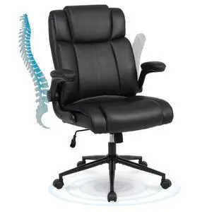 Ergonomic Executive Office Chair, PU Leather Computer Chair, Black | Thick Padded Flip-up Armrests, Computer Chair with Lumbar Support,Comfy and Soft Cushion, Height Adjustable,Swivel Desk Chair Ergonomic Executive Office Chair, PU Leather Computer Chair, Black | Thick Padded Flip-up Armrests, Computer Chair with Lumbar Support,Comfy and Soft Cushion, Height Adjustable,Swivel Desk Chair