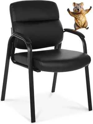 Leather Guest Chair with Padded Arms, Reception Meeting Conference Waiting Room Lobby Home Desk Big and Tall Executive Office Chair, Black (1 Pack) Leather Guest Chair with Padded Arms, Reception Meeting Conference Waiting Room Lobby Home Desk Big and Tall Executive Office Chair, Black (1 Pack)