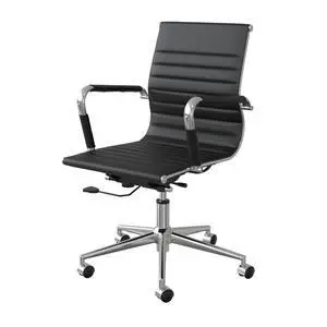 Ribbed PU Leather Executive Office Chair, Mid Back, Black | Ergonomic Swivel Chair With Adjustable Height & Tilt, Chrome Base, For Home Office Use, Conference Room & Hotel Use Ribbed PU Leather Executive Office Chair, Mid Back, Black | Ergonomic Swivel Chair With Adjustable Height & Tilt, Chrome Base, For Home Office Use, Conference Room & Hotel Use