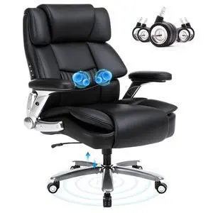 Heavy Duty Desk Chair with 3D Kneading Massage, Big and Tall Office Chair with Ergonomic Support, 3D Armrests, 5 Quiet Dual Rubber Wheel, Thick Pocket Spring Cushion(Black, PU) Heavy Duty Desk Chair with 3D Kneading Massage, Big and Tall Office Chair with Ergonomic Support, 3D Armrests, 5 Quiet Dual Rubber Wheel, Thick Pocket Spring Cushion(Black, PU)