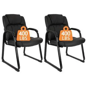 Heavy Duty Guest Chair with Padded Armrests and Sled Base, Executive Leather Soft Reception Chair 400lbs Capacity for Office Conference Waiting Meeting Room, Black (2 Pack) Heavy Duty Guest Chair with Padded Armrests and Sled Base, Executive Leather Soft Reception Chair 400lbs Capacity for Office Conference Waiting Meeting Room, Black (2 Pack)