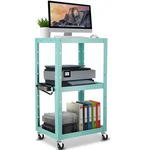 Adjustable AV Cart w/Power Strip, 4 ft Rolling Stand, Blue | 25*18*42", 3 Outlets, 2 USB Ports, 4' Cord, Fits Projector/TV/Laptop/Printer, 4 Wheels, Height-Adjustable, for Presentation Adjustable AV Cart w/Power Strip, 4 ft Rolling Stand, Blue | 25*18*42", 3 Outlets, 2 USB Ports, 4' Cord, Fits Projector/TV/Laptop/Printer, 4 Wheels, Height-Adjustable, for Presentation