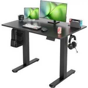 Electric Standing Desk Adjustable Height, 40 x 24 Inch Sit Stand Desk with T-Shaped Frame, 3 Memory Presets & Cable Management for Home Office Computer Workstation, Black Frame/Black Top Electric Standing Desk Adjustable Height, 40 x 24 Inch Sit Stand Desk with T-Shaped Frame, 3 Memory Presets & Cable Management for Home Office Computer Workstation, Black Frame/Black Top