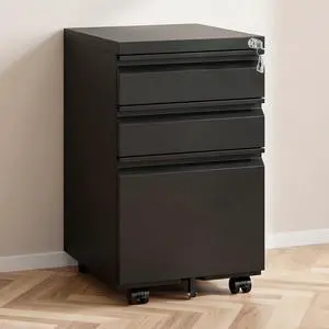 3 Drawer Rolling File Cabinet with Lock & Wheels | Metal Mobile File Cabinet for Home Office, Under Desk Storage, Fully Assembled, Letter, Legal & A4 Files, Black 3 Drawer Rolling File Cabinet with Lock & Wheels | Metal Mobile File Cabinet for Home Office, Under Desk Storage, Fully Assembled, Letter, Legal & A4 Files, Black