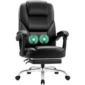 Massage Office Chair with Foot Rest Executive Big and Tall Office Chair Ergonomic Home Office Desk Chairs, Reclining High Back Leather Chair with Lumbar Support, 400LBS (Black) Massage Office Chair with Foot Rest Executive Big and Tall Office Chair Ergonomic Home Office Desk Chairs, Reclining High Back Leather Chair with Lumbar Support, 400LBS (Black)