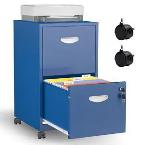 Metal 2 Drawer File Cabinet with Lock & Wheels for Office, Blue | Small Mobile File Cabinets for Home Office, Under Desk Vertical Rolling File Cabinet Fit Hanging Files, Letter & A4 Documents Metal 2 Drawer File Cabinet with Lock & Wheels for Office, Blue | Small Mobile File Cabinets for Home Office, Under Desk Vertical Rolling File Cabinet Fit Hanging Files, Letter & A4 Documents