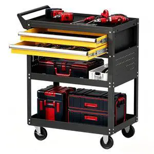 5-Tier Heavy Duty Tool Cart, 400 lbs Capacity Steel Rolling Cart with 2 Lockable Drawers and Pegboard for Garage Workshop Mechanic 5-Tier Heavy Duty Tool Cart, 400 lbs Capacity Steel Rolling Cart with 2 Lockable Drawers and Pegboard for Garage Workshop Mechanic