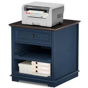 Lateral File Cabinet 3 Drawer File Cabinet with Charging Station, Printer Stand with Open Adjustable Storage Shelves, Lateral Filing Cabinet for Home Office, Blue Lateral File Cabinet 3 Drawer File Cabinet with Charging Station, Printer Stand with Open Adjustable Storage Shelves, Lateral Filing Cabinet for Home Office, Blue