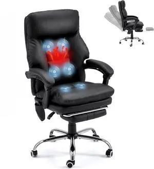 Ergonomic Office Chair with 6-Point Massage & Heating, Adjustable Executive Desk Chairs with Retractable Footrest, PU Leather Home Office Desk Chair for Home & Office (Black) Ergonomic Office Chair with 6-Point Massage & Heating, Adjustable Executive Desk Chairs with Retractable Footrest, PU Leather Home Office Desk Chair for Home & Office (Black)