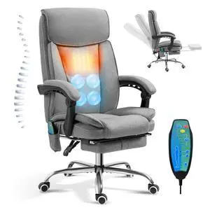 Massage Office Chair with Foot Rest Vibration and Heating, 90-130° Reclining Desk Chair, Ergonomic Reclining Computer Gaming Fabric Chair(Grey) Massage Office Chair with Foot Rest Vibration and Heating, 90-130° Reclining Desk Chair, Ergonomic Reclining Computer Gaming Fabric Chair(Grey)