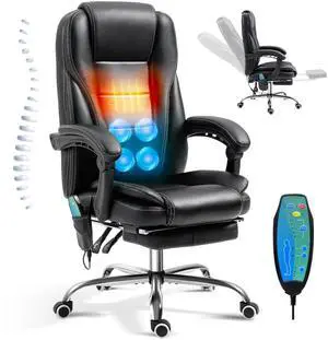 Massage Office Chair with Foot Rest Vibration and Heating, 90-130° Reclining Desk Chair, Ergonomic Reclining Computer Gaming Leather Chair(Black) Massage Office Chair with Foot Rest Vibration and Heating, 90-130° Reclining Desk Chair, Ergonomic Reclining Computer Gaming Leather Chair(Black)
