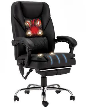 6-Point Massage Office Chair with Heat, 500lbs Big and Tall Executive Chair, Ergonomic Reclining Desk Chair with Footrest & Lumbar Support, Adjustable Armrest, PU Leather (Black) 6-Point Massage Office Chair with Heat, 500lbs Big and Tall Executive Chair, Ergonomic Reclining Desk Chair with Footrest & Lumbar Support, Adjustable Armrest, PU Leather (Black)