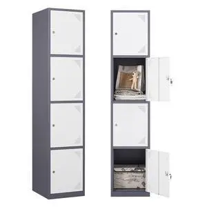 Metal Locker Cabinet with 4 Doors, 71" Storage for Employees, 4 Tier Steel Locker with Lock and Keys for School, Gym, Home, Office Staff (Grey White) Metal Locker Cabinet with 4 Doors, 71" Storage for Employees, 4 Tier Steel Locker with Lock and Keys for School, Gym, Home, Office Staff (Grey White)