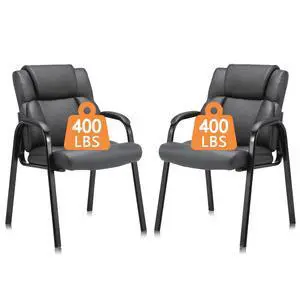 Heavy Duty Guest Chair with Padded Armrests, Executive Leather Soft Reception Chair 400lbs Capacity for Office Conference Waiting Meeting Room, Black (2 Pack) Heavy Duty Guest Chair with Padded Armrests, Executive Leather Soft Reception Chair 400lbs Capacity for Office Conference Waiting Meeting Room, Black (2 Pack)