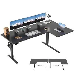 63 * 35 Inch Reversible L Shaped Electric Standing Desk, Black | Reversible left-right installation, L-shape Workspace, Sturdy Steel Frame, Memory Presets, Hooks, 176 lbs, Easy Assembly 63 * 35 Inch Reversible L Shaped Electric Standing Desk, Black | Reversible left-right installation, L-shape Workspace, Sturdy Steel Frame, Memory Presets, Hooks, 176 lbs, Easy Assembly