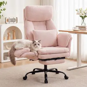 Big and Tall Executive Office Chair with Foot Rest,Reclining | Extra Wide Seat Desk Chair with Flip Armrest,Lumbar Pillow,for Pets Sitting,Comfy Criss Cross Legged Chair,Teddy Pink Big and Tall Executive Office Chair with Foot Rest,Reclining | Extra Wide Seat Desk Chair with Flip Armrest,Lumbar Pillow,for Pets Sitting,Comfy Criss Cross Legged Chair,Teddy Pink