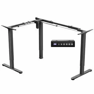 Black Electric Corner 3 Leg Standing Desk Frame, DESK-E347B | Space Efficient, Single Motor, Height Adjustable, L-Shaped, Holds 225 lbs, Sit Stand Base, Standing Desk Legs Only Black Electric Corner 3 Leg Standing Desk Frame, DESK-E347B | Space Efficient, Single Motor, Height Adjustable, L-Shaped, Holds 225 lbs, Sit Stand Base, Standing Desk Legs Only